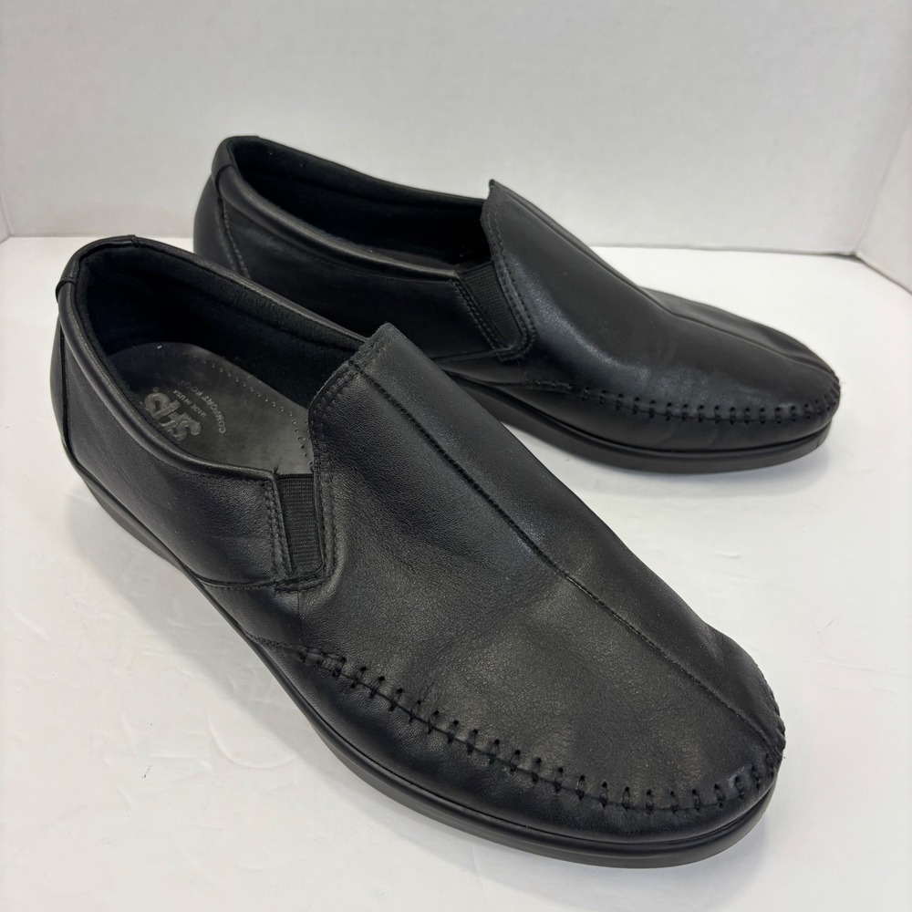 SAS Tripad Comfort Leather Slip On Loafers Womens 10 WW Black Moc Toe Office USA